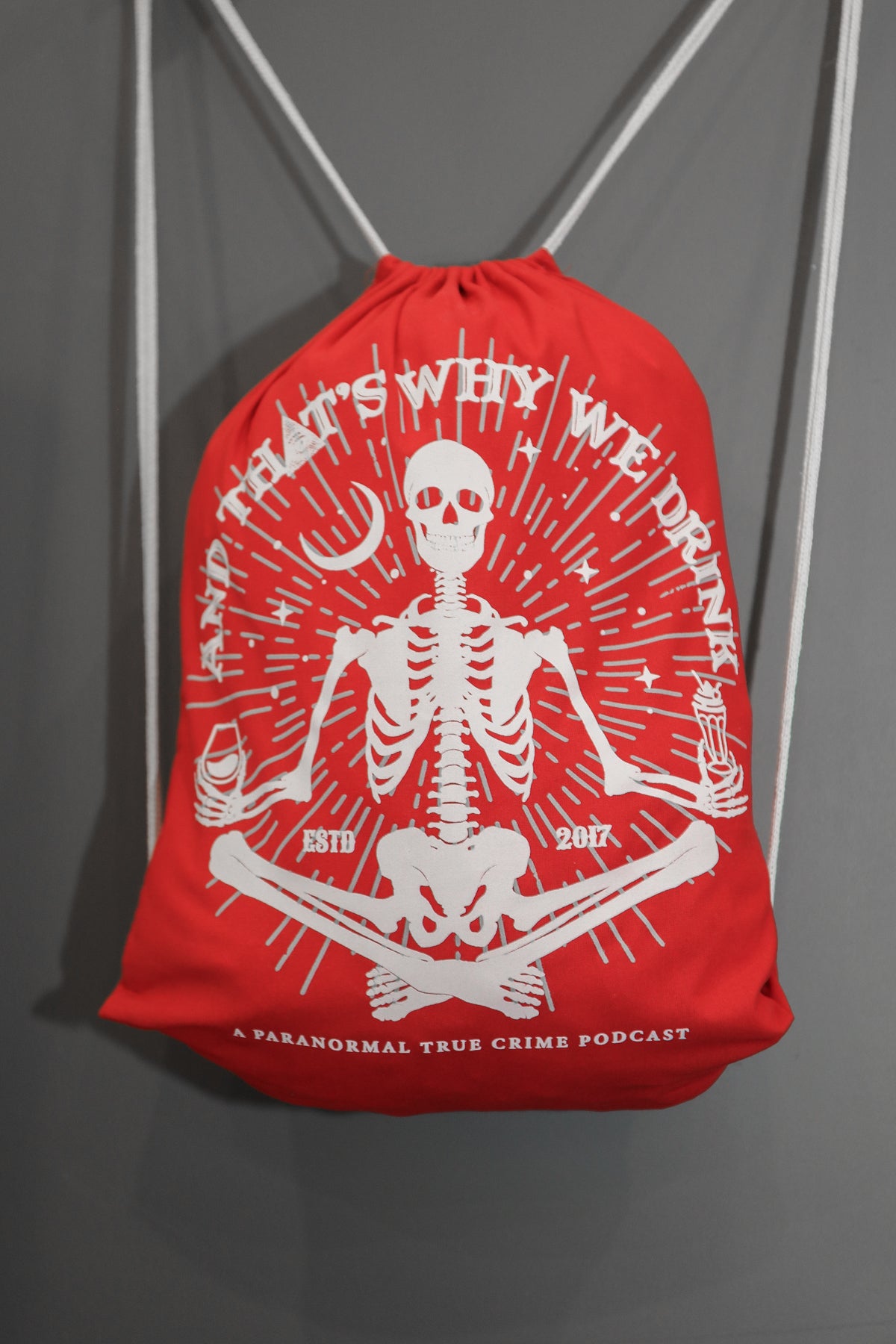 Meditating Skeleton Cinch Bag (Heather Red)