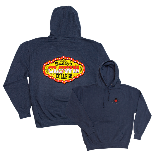 Sassy's Clown College Pullover Hoodie (Heather Navy)
